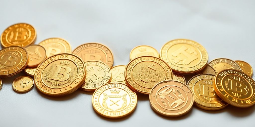 Pièces en or de collection sur un fond neutre.