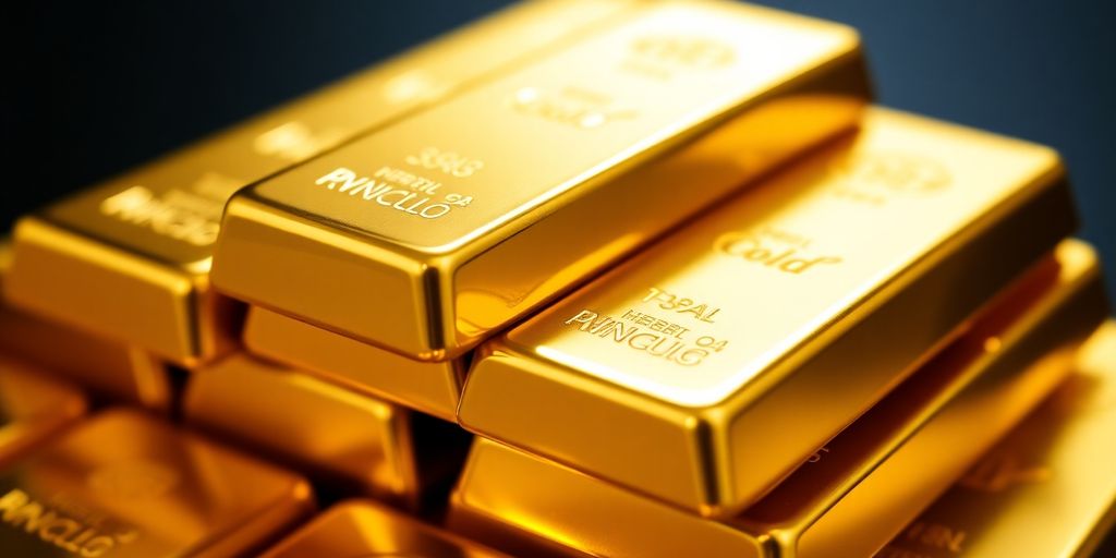 Des lingots d'or empilés sur un fond contrasté.
