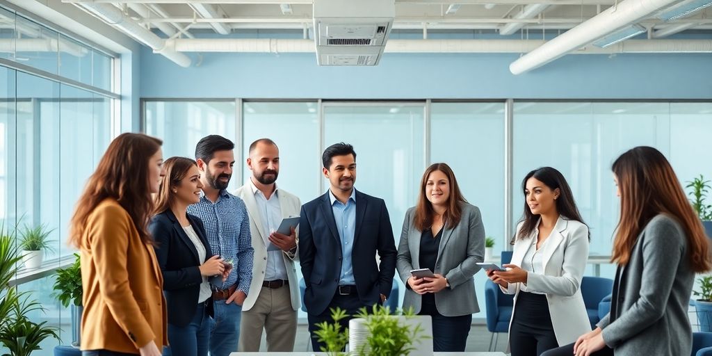 Vertrauensarbeitszeit und flexible Modelle: Ein Trend, der bleibt? Menschen im Büro arbeiten mit flexiblen Zeitmodellen.