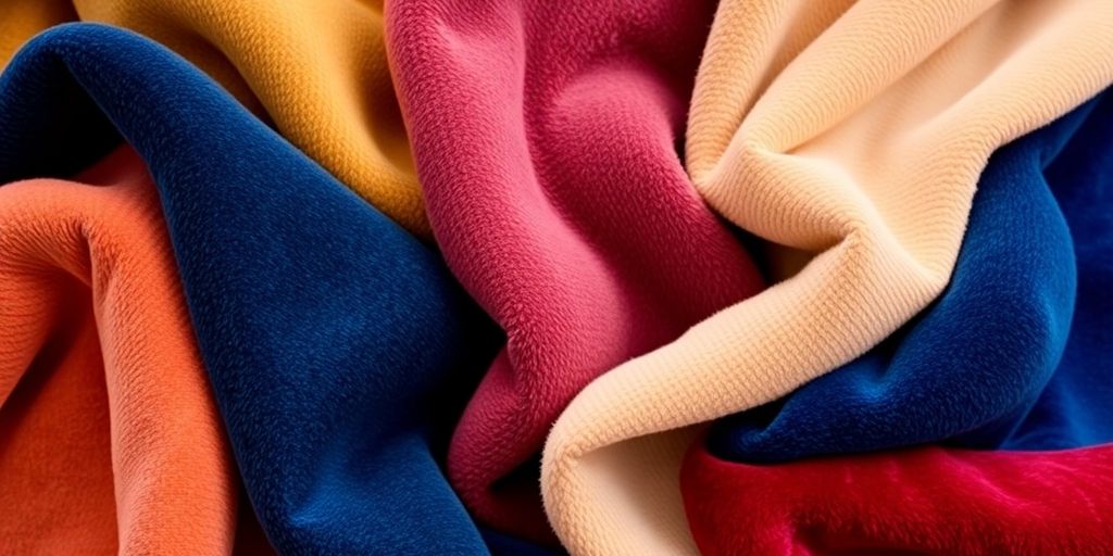 Colorful velvet fabric samples for sofa upholstery.