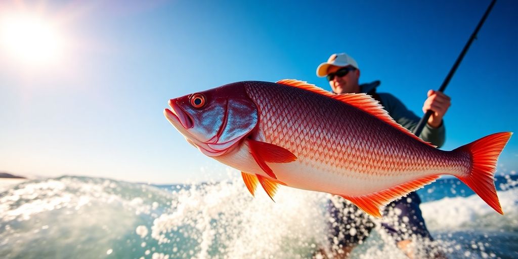 Angler reeling in snapper from Port Phillip Bay.