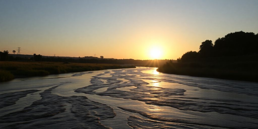 River flowing, with many converging tributaries.