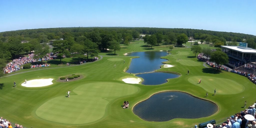 East Lake Golf Club with golfers and spectators during tournament.
