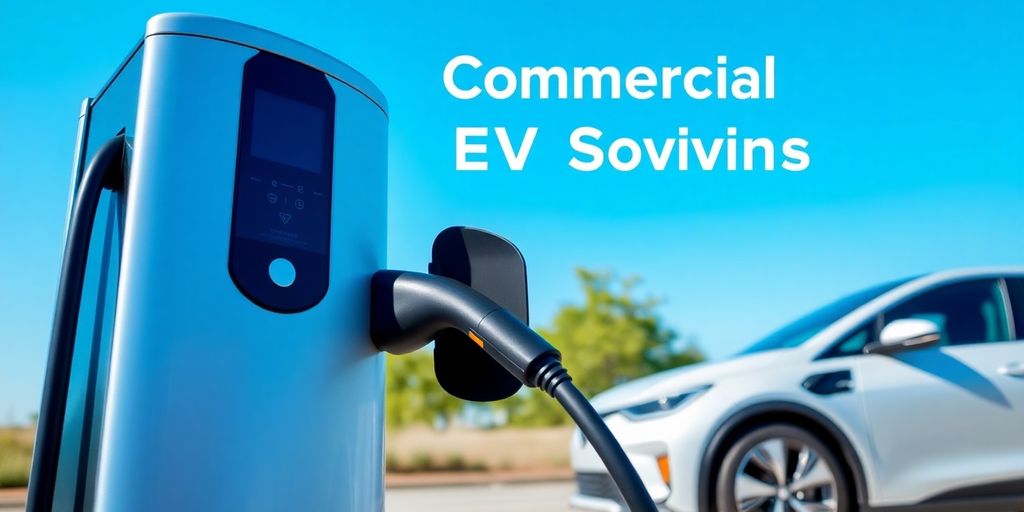 Electric vehicle charging station with modern design and cable.