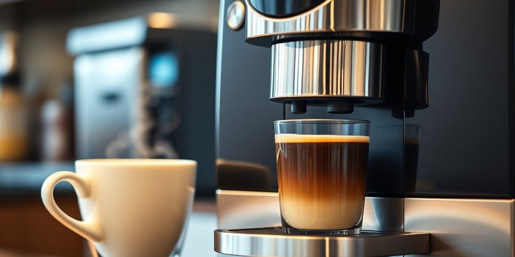 Close-up of a modern Americano coffee machine.