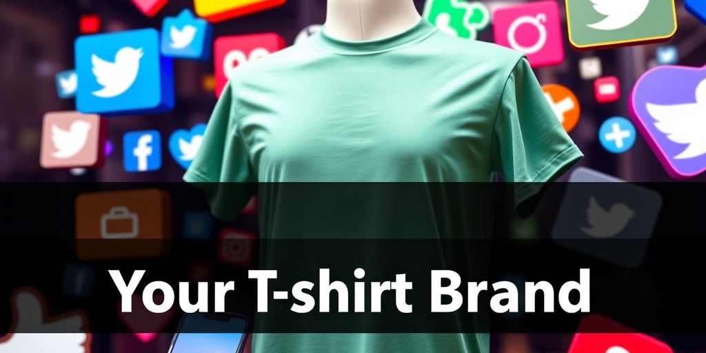 Stylish t-shirt with social media icons and smartphone.