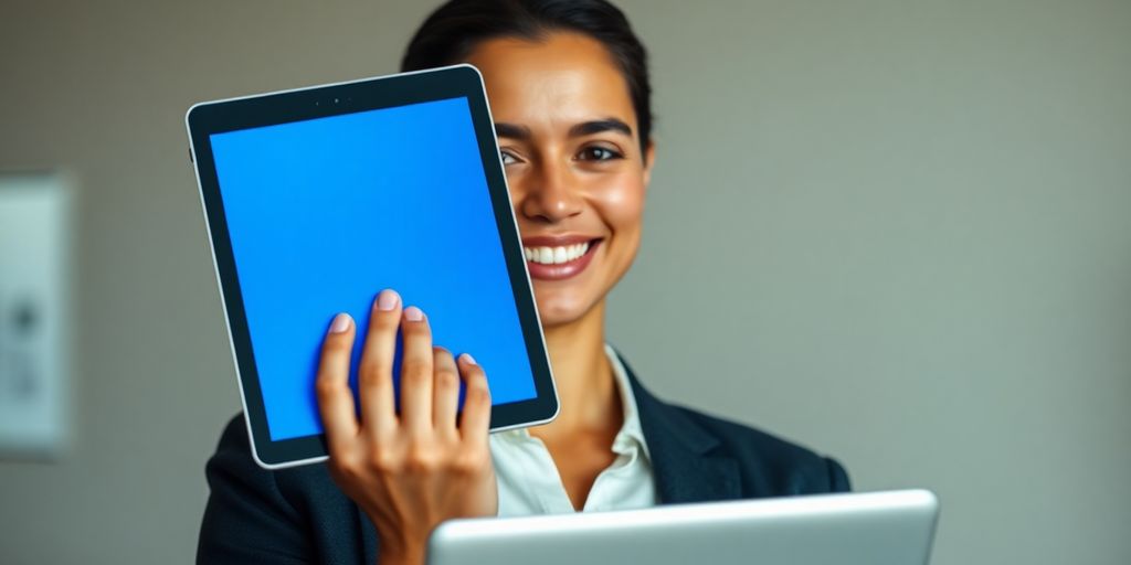 Jobchancen in Produktion und Lager: Einstieg leicht gemacht Person lächelt, während sie ein Tablet betrachtet.