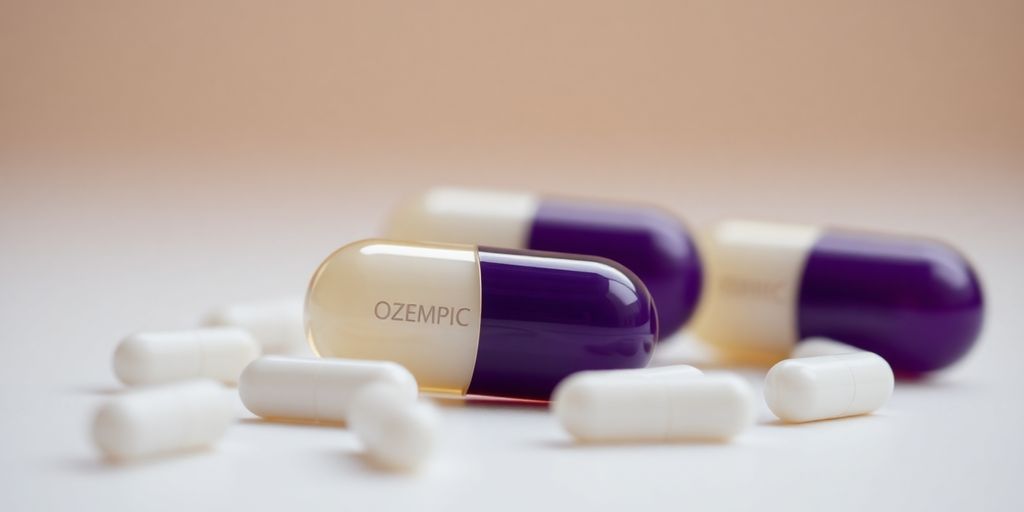 Cápsulas de Ozempic em foco sobre fundo desfocado.