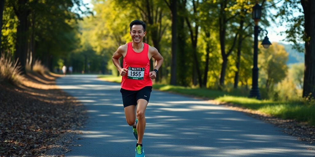 Motivated runner enjoying a sunny outdoor training session.