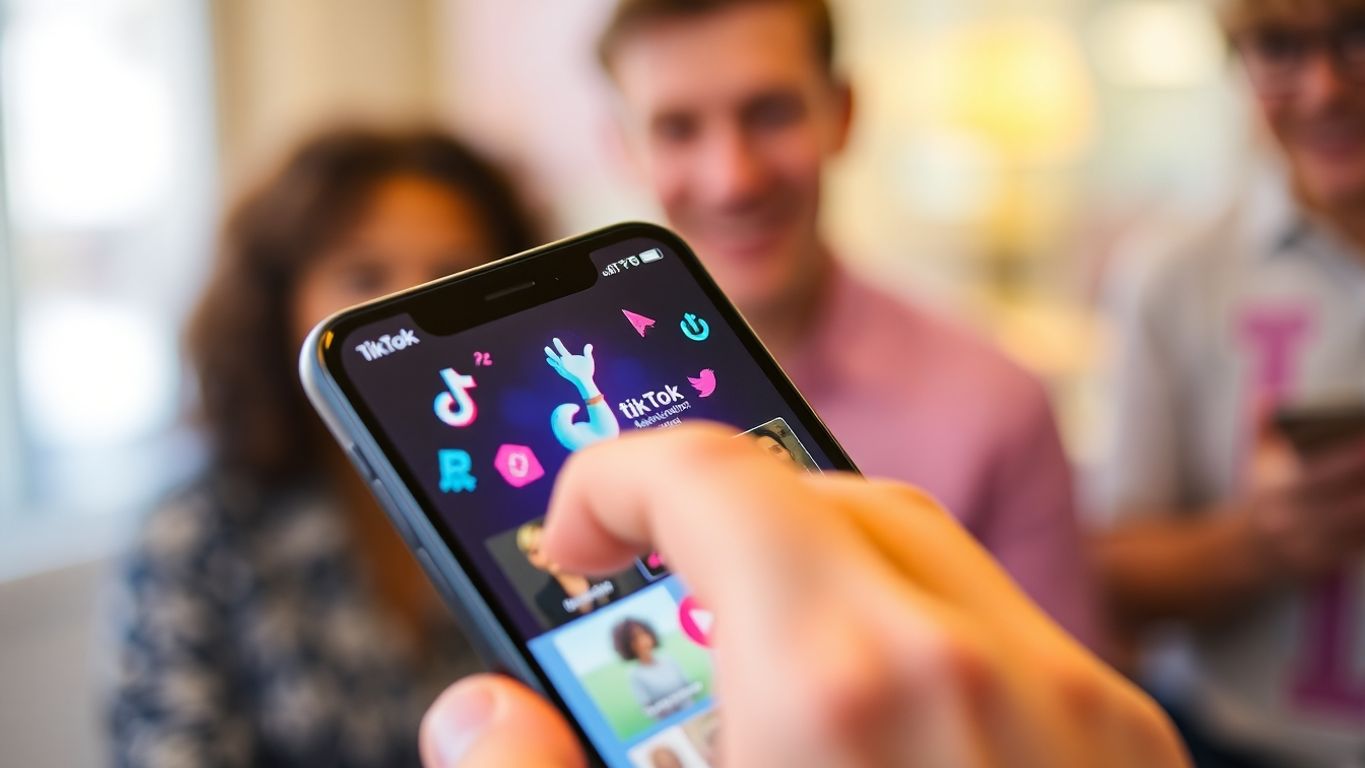 Smartphone with TikTok app on screen and colorful icons.