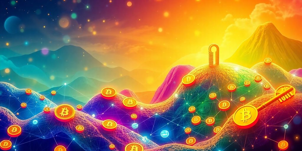 Colorful cryptocurrencies and a key unlocking opportunities.