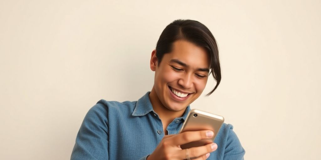 Pessoa aliviada usando smartphone para recuperar senha.