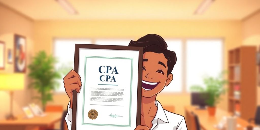 Person holding a CPA certificate, smiling