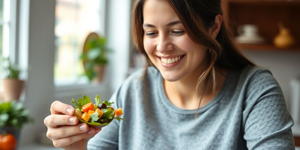 امرأة تتناول الطعام الصحي