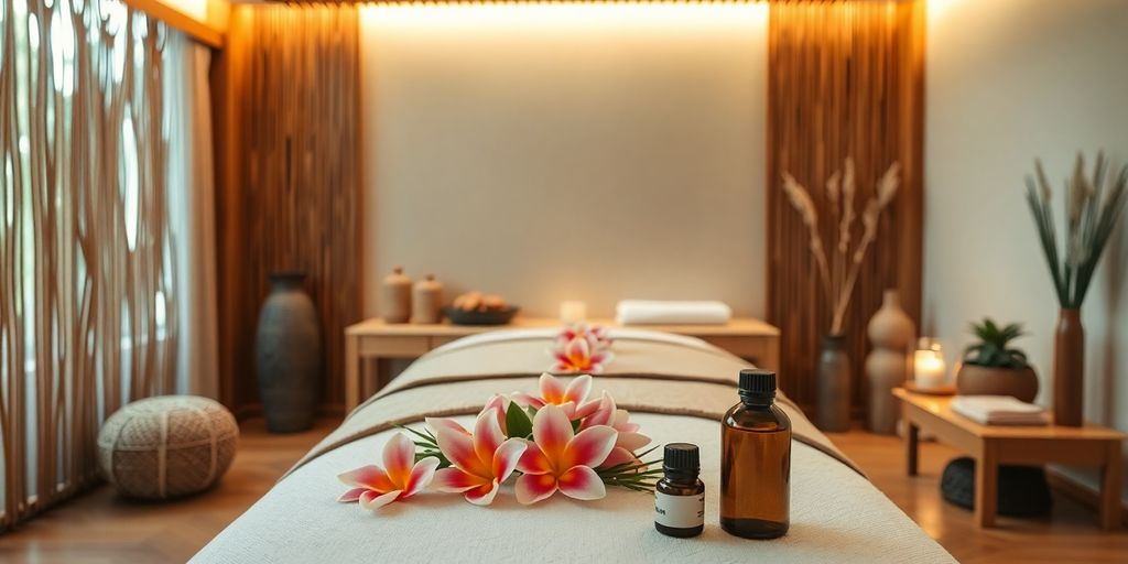 Geleneksel Bali masajı ortamı ve spa detayları.