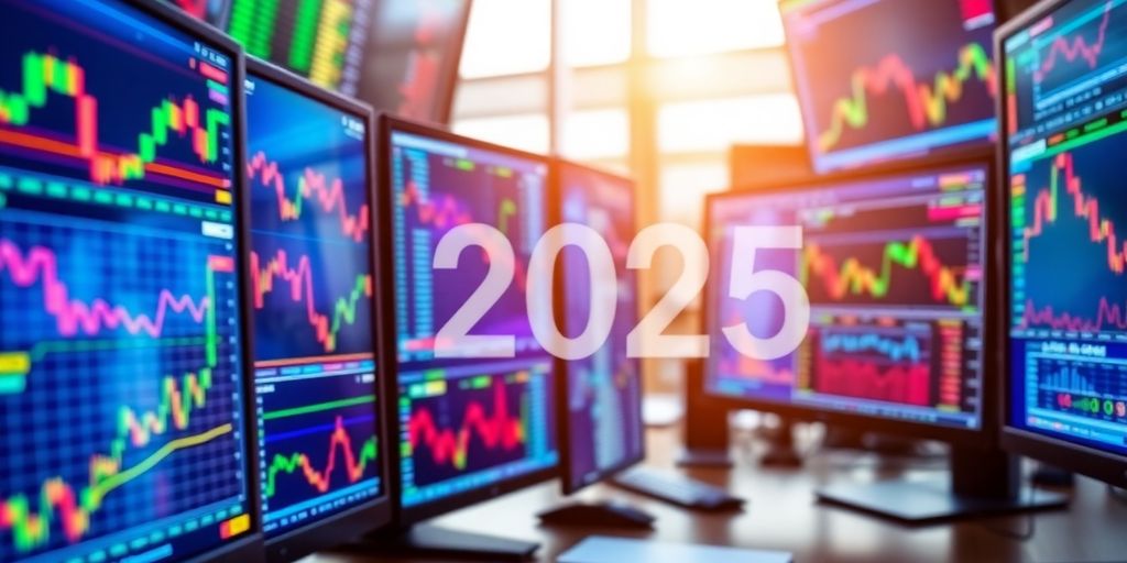 Diverse trading platforms with colorful screens and data.