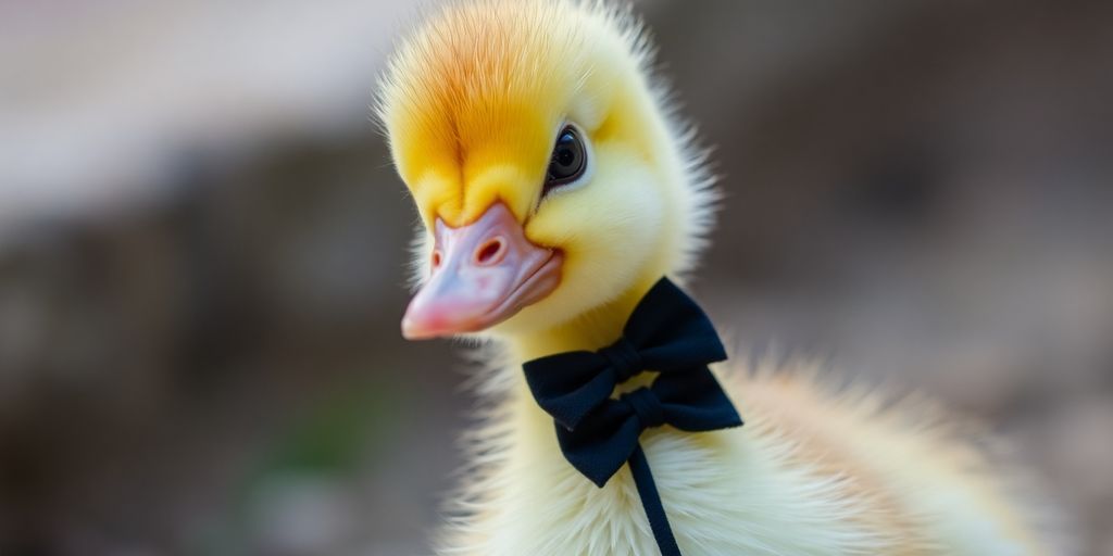 A cute duckling with a distinguished bowtie.