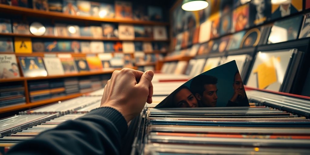 A person browsing records in a music store