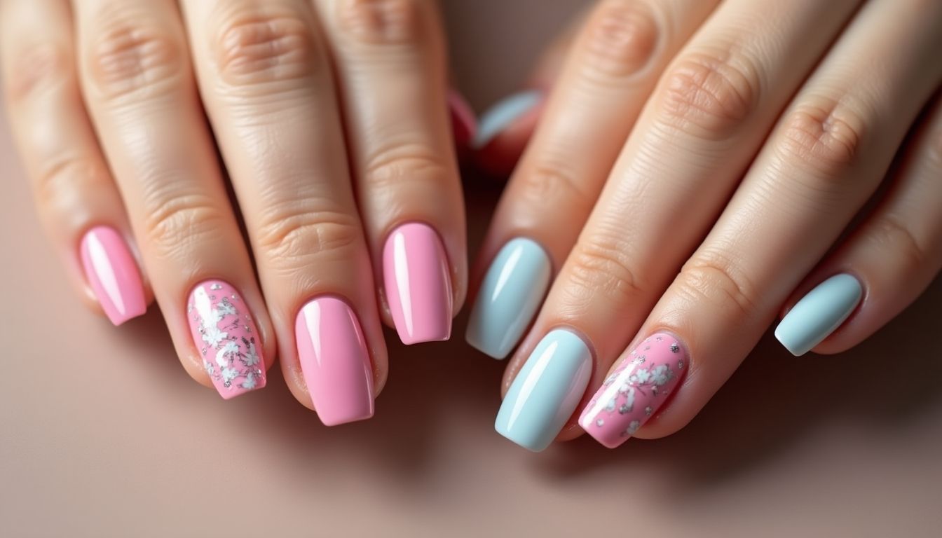 Acrylic and gel nails comparison in vibrant colors.