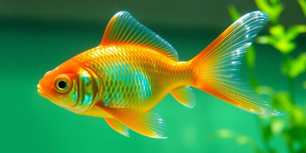 A cute goldfish named Bubbles swimming in a clean tank.