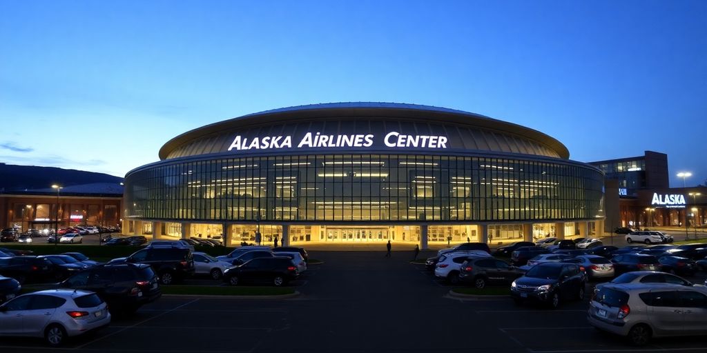 The Alaska Airlines Center arena with its large parking lot.