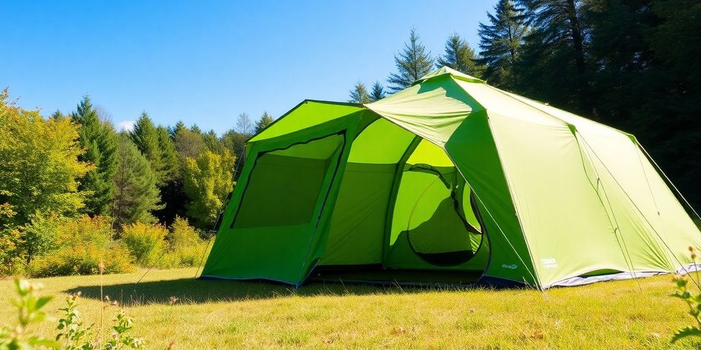 Grönt familjetält från Easy Camp uppställt i naturen