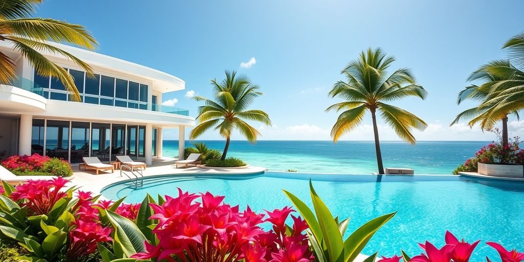 Luxurious Miami Beach villa with pool and ocean view.