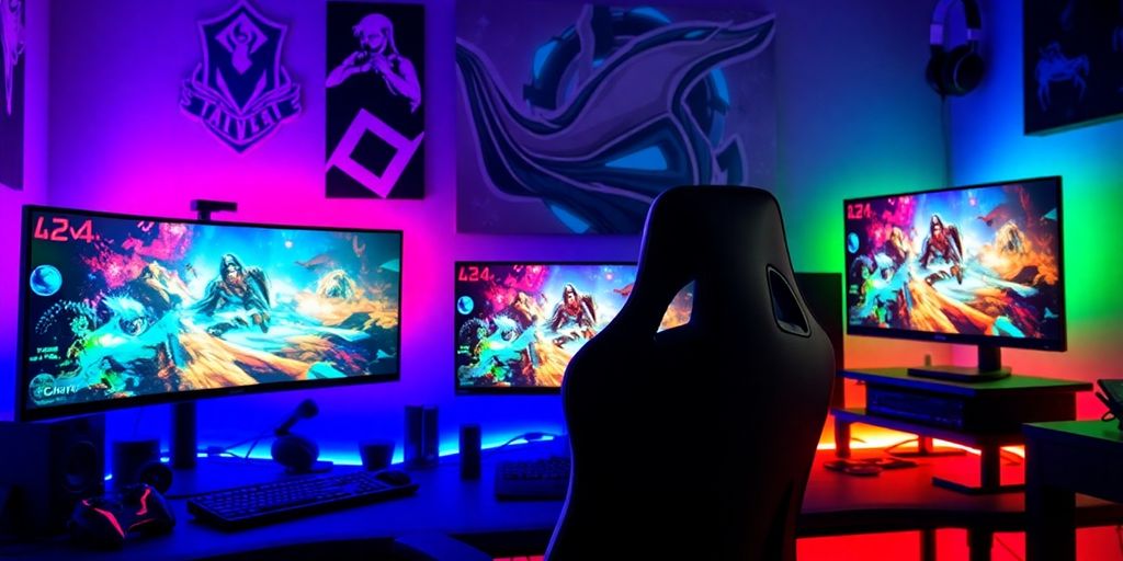 Günstige Monitore für Gamer in einem farbenfrohen Setup.