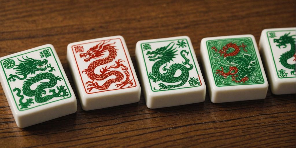 Mahjong dragon tiles close-up