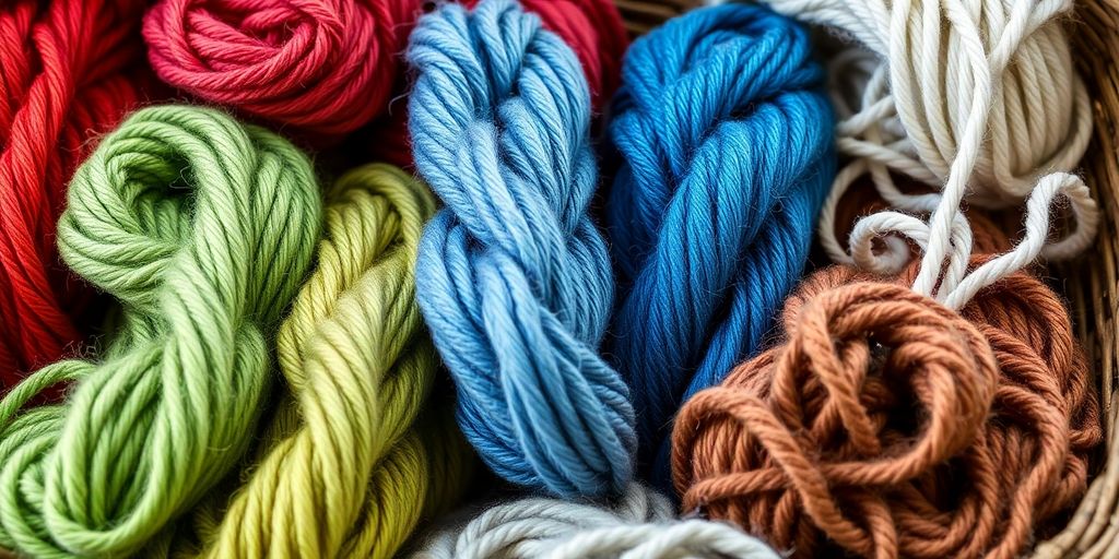 Colorful yarn skeins arranged in harmonious combinations.