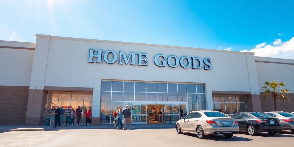 Front view, brightly lit home goods store.