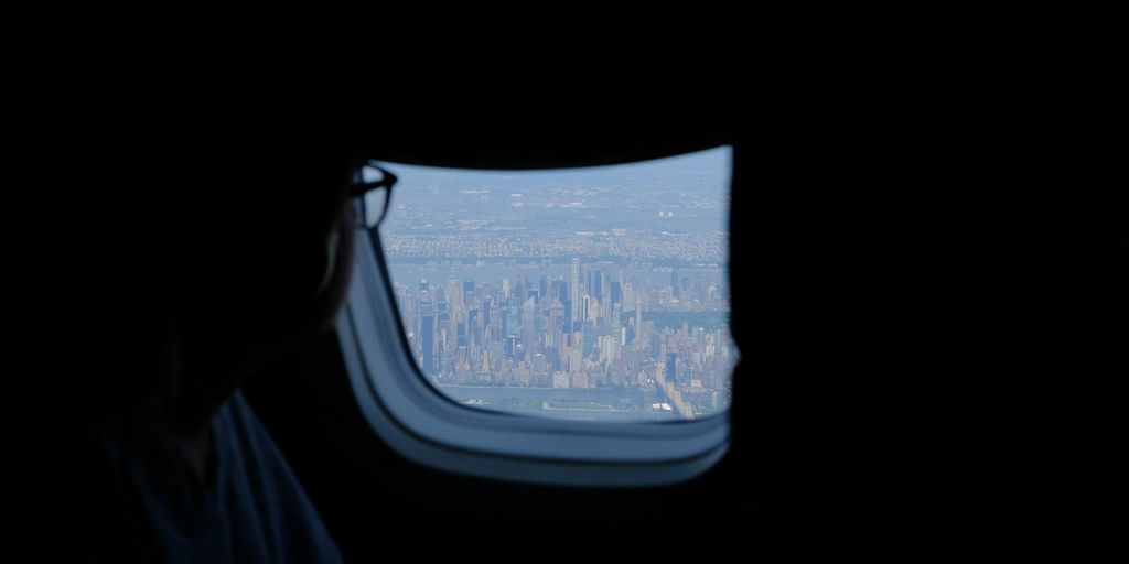 a view of a city from an airplane window