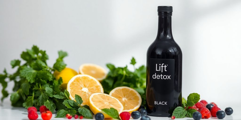 Frasco Lift Detox Black com frutas e vegetais detox.