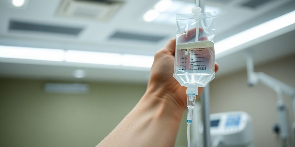 Energy Boost IV Therapy Phuket 3 Person receiving IV drip in arm, bright, sterile clinic.