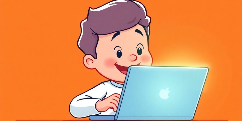 Cartoon hands typing on a laptop.