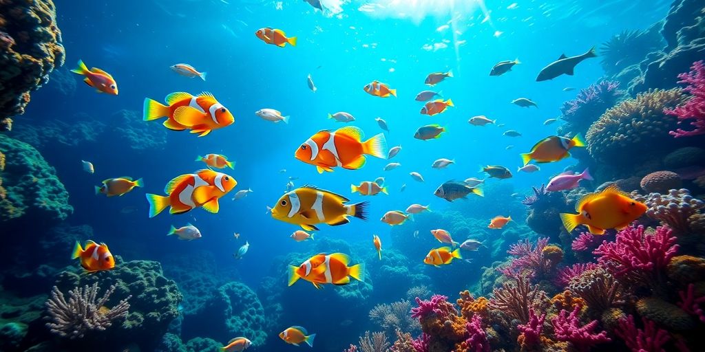 Colorful saltwater fish swimming in a coral reef.