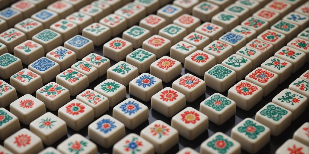 Colorful Mahjong tiles with intricate designs