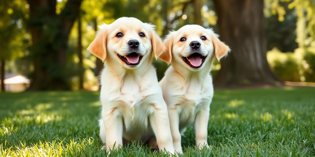 Happy golden retriever puppy on Dover Heights lawn