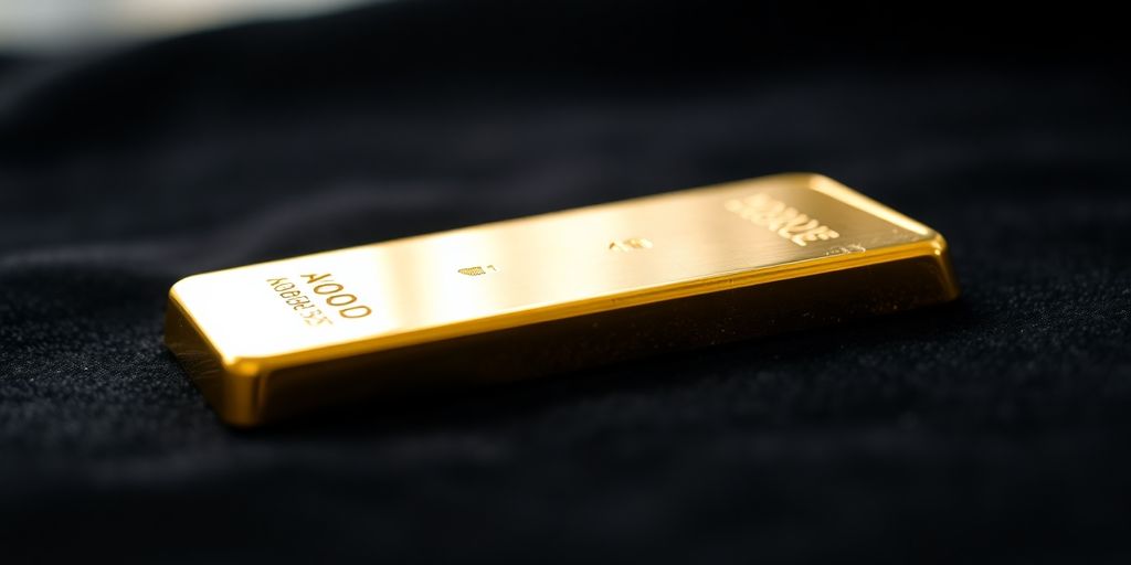 Une barre d'or sur un fond velouté sombre.