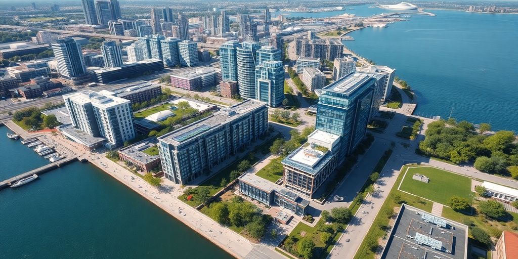 Aerial view of Quayside development in Toronto.