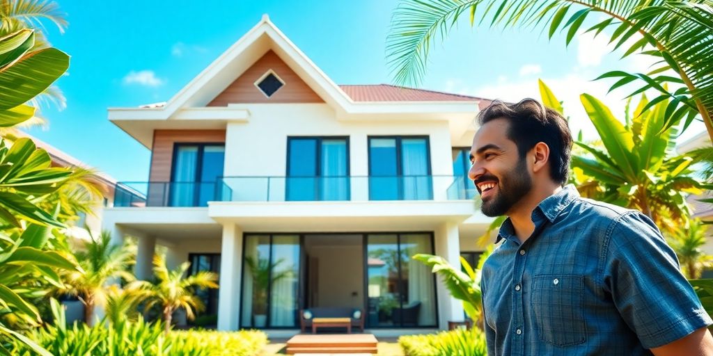 Couple looking at a Thai villa with a realtor.