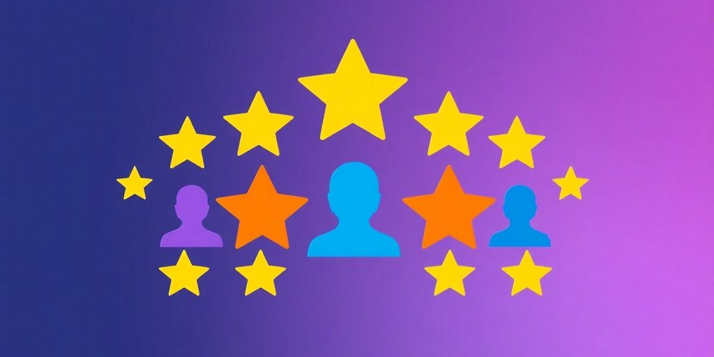 Colorful stars and user profiles representing Google Reviews.