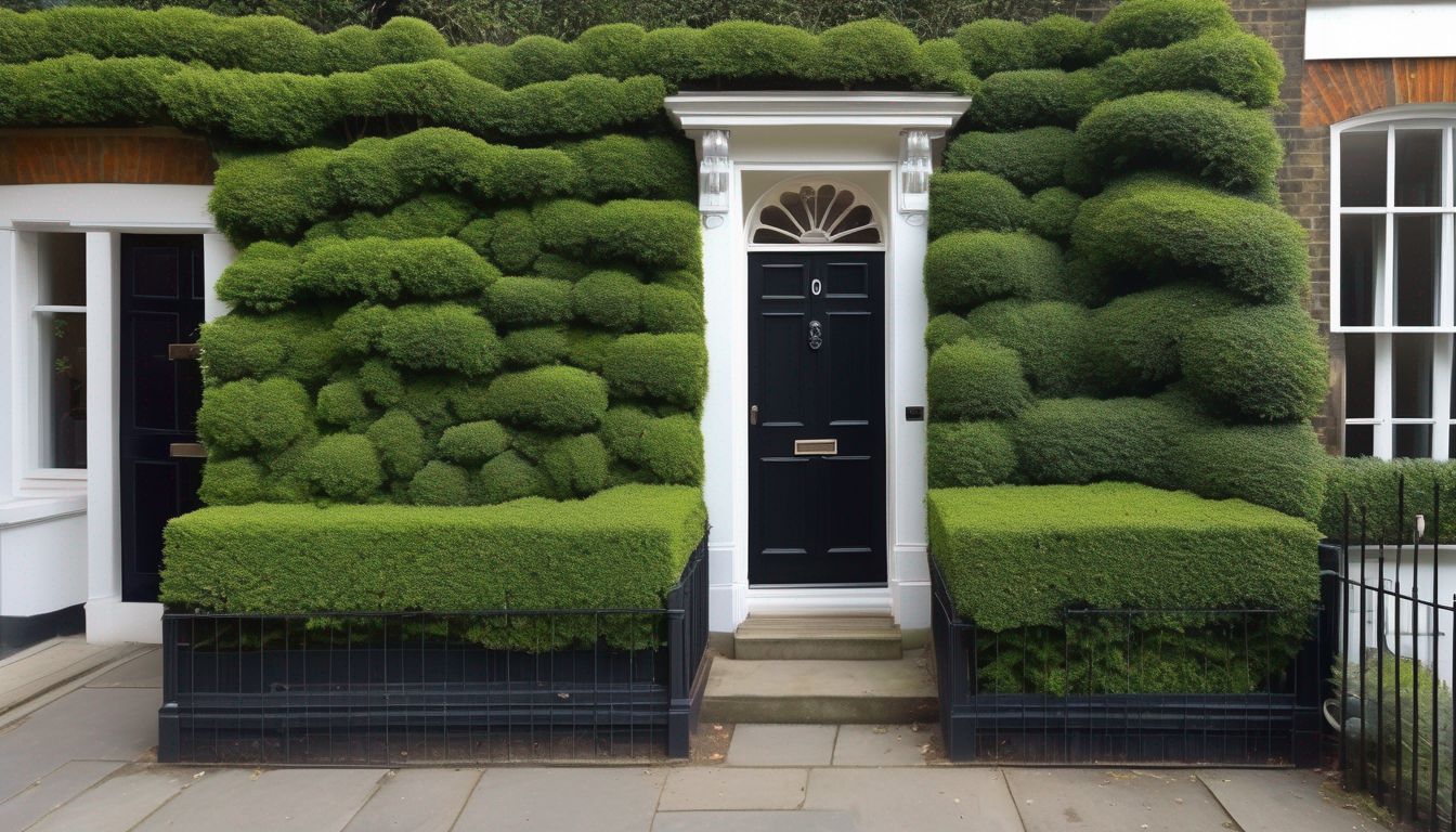 pruning hedges in a London garden