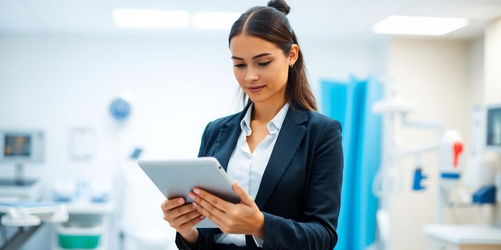 Healthcare purchase manager at work, illustrative.