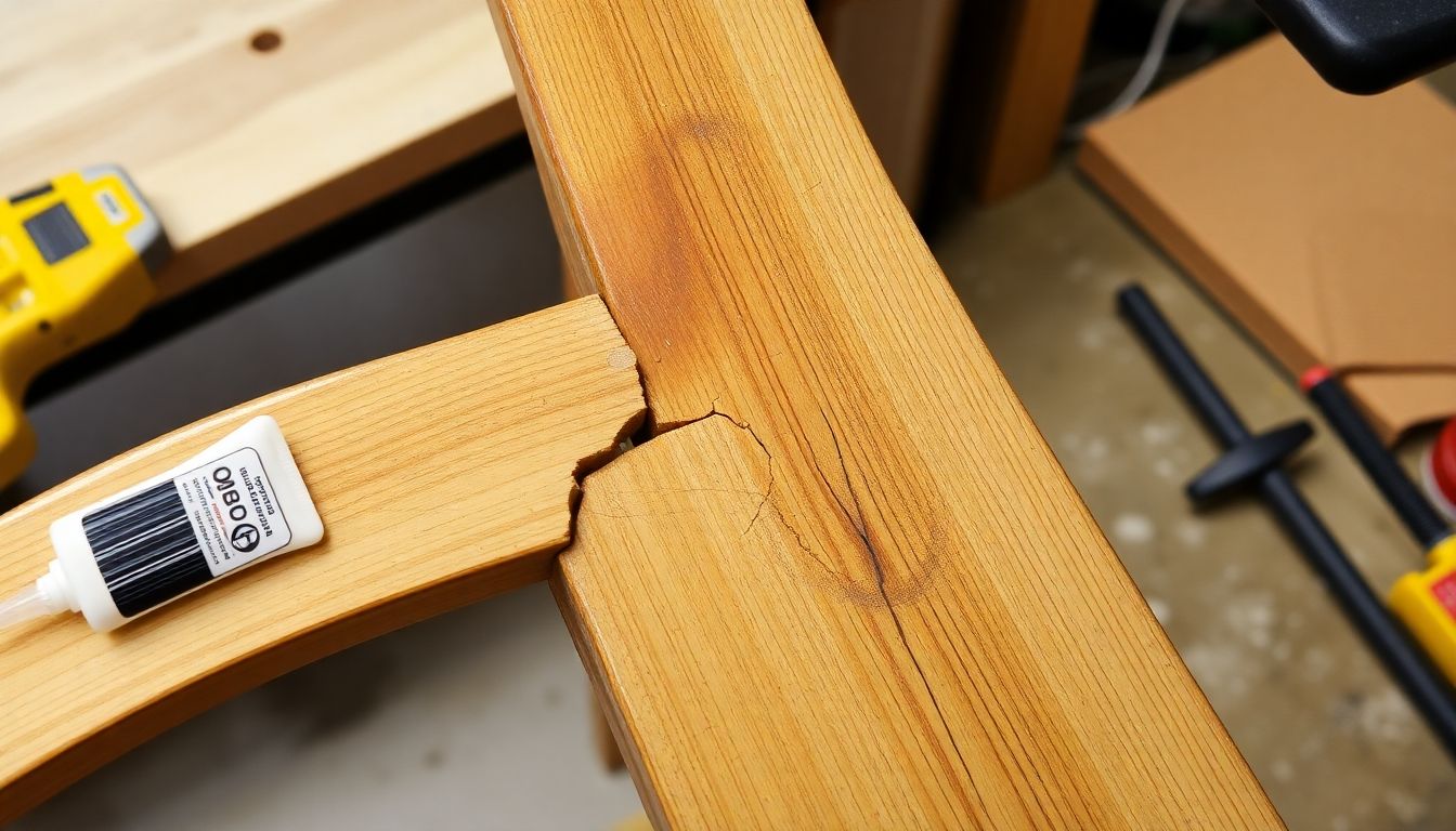 Wooden chair repair with glue and clamps.