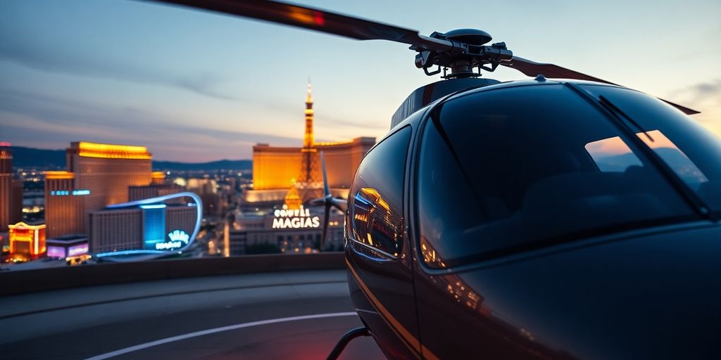 A pilot prepares a helicopter for flight over Las Vegas.