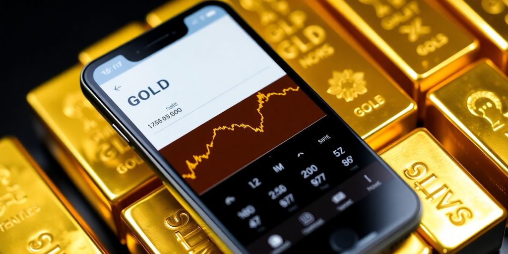 Smartphone avec application de suivi du prix de l'or.