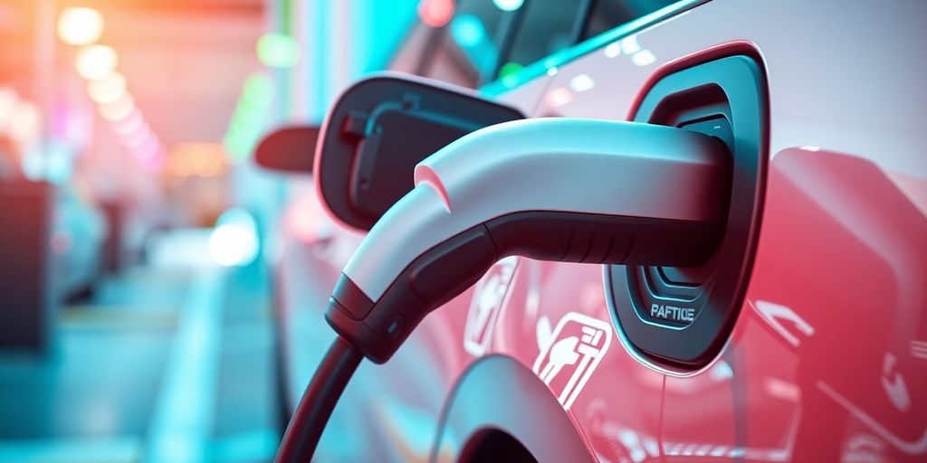Electric vehicle charging at a modern station.