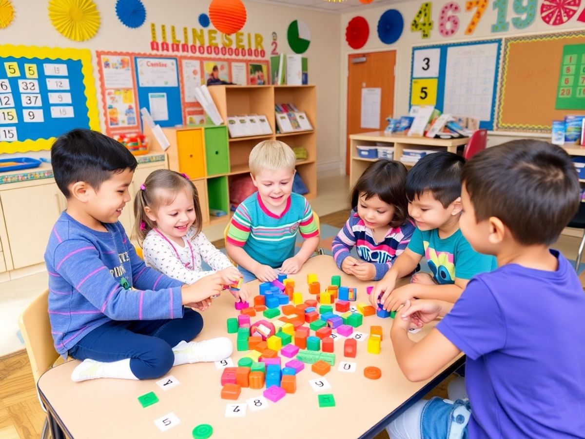 Copii distrați în clasă, jucându-se cu cifre.