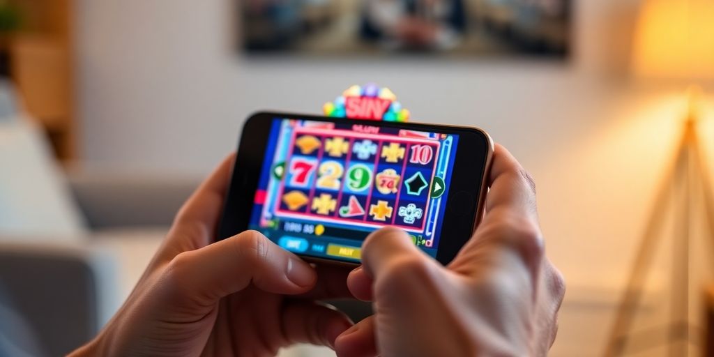 คนกำลังเล่นสล็อตบนมือถือ